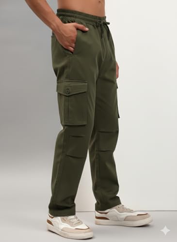 Image of Q - RIOUS Men's 6 Pocket Cotton Cargo Pants - Relaxed Fit Utility Trousers