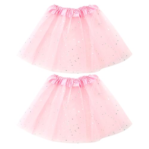 ZXTGBQ 2PCS Tutu Niña, Falda de Tutú para Niños, Tutu Ballet Niña, 30 CM Lentejuelas Estrellas, Falda Tutú para Niñas para Danza Rendimiento Fiesta(Rosa, 3 Capas)