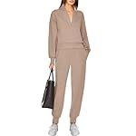 ANRABESS Tracksuit for Women 2 Piece Outfits Sweat Set Half Zip Long Sleeve Cropped Sweatshirt Sweatpants Cozy Sweatsuit Matching Lounge Set Fall Clothes 1310kaqi-S