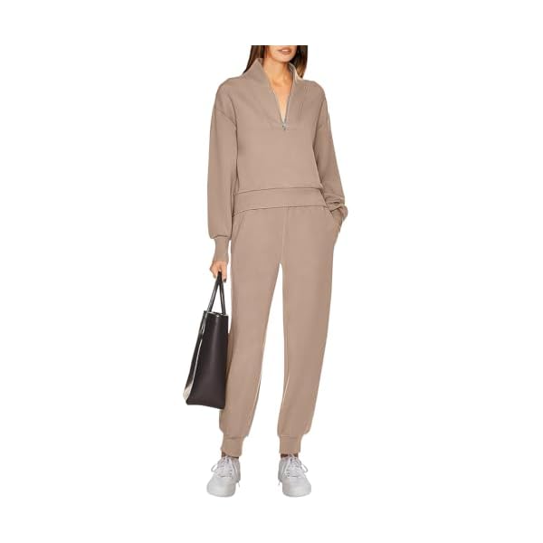 ANRABESS Tracksuit for Women 2 Piece Outfits Sweat Set Half Zip Long Sleeve Cropped Sweatshirt Sweatpants Cozy Sweatsuit Matching Lounge Set Fall Clothes 1310kaqi-S