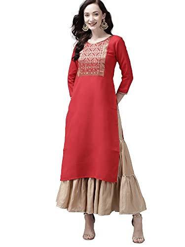 Image of INDO ERA Women's Polyester Straight Fit Solid Calf Length Straight Kurta(KT9RD3933)
