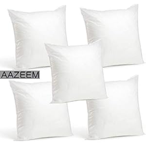 AAZEEM Cushion Inserts Soft Hollow Microfibre Square 16″ X 16″, White Pack of 5