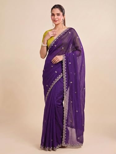 Image of Women's Chiffon Saree with Unstitched Blouse Piece