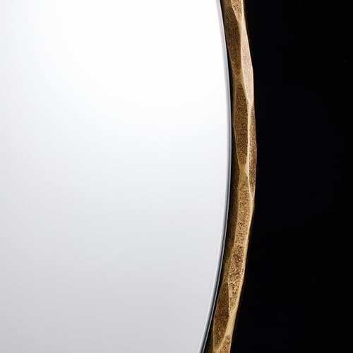 Image of ANDY STAR Hand-Forged Round Gold Mirrors, 32 Inch Antique Brass Hammered Round Bathroom Mirror for Over Sink, for Vanity, Living Room, Vintage, Farmhouse, Rustic, Solid Steel Metal Frame