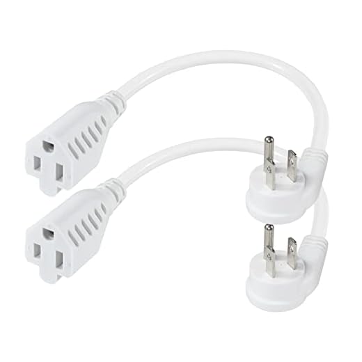 SPARKING Short Extension Cord 1FT, Flat Plug Cord, 45° Angled Plug, 2-Pack | 45-Degree Low Profile Plug, Space Saving Design, 13A 125V 1625W, White 16AWG SJT Heavy Duty Cable, Indoor Appliance Use