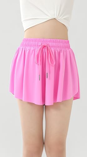 2 Pack Girls Athletic Flowy Shorts with Pockets Butterfly Running Active Workout Sports Elastic Waist Skorts for Kids2