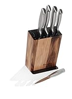 Stanley Rogers Black Acacia Knife Block Set 6 Piece – Stainless Steel Kitchen Knife Set with Cook’s, Bread, Carving, Utility and Paring Knives – Premium Kitchen Accessories and Storage Solution
