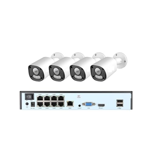 Sistemas de cámaras CCTV, Kit De De Cámara IP PoE De 6MP Detección De Persona Seguridad De Videovigilancia CCTV(2T,6MP 4Cam 8NVR)