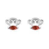 Lirzxin Pendientes de tuerca de oro blanco para mujer, diseño de mono hueco de oro blanco de 14 quilates con granate marquesa, hélice, cartílago, para mujer, madre, esposa, hija, Oro blanco de 9