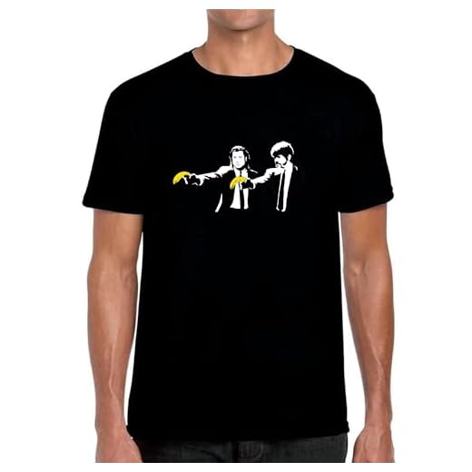 SERIVAL Camiseta Banksy Pulp Fiction Pistolas Banana, Negro , S