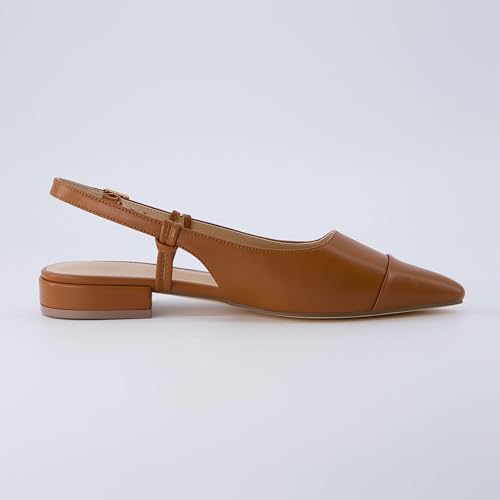 CUSHIONAIRE Women's Forever Pointed Toe Sling Back Dress Shoe +Memory Foam, Wide Widths Available, Cream Smooth4