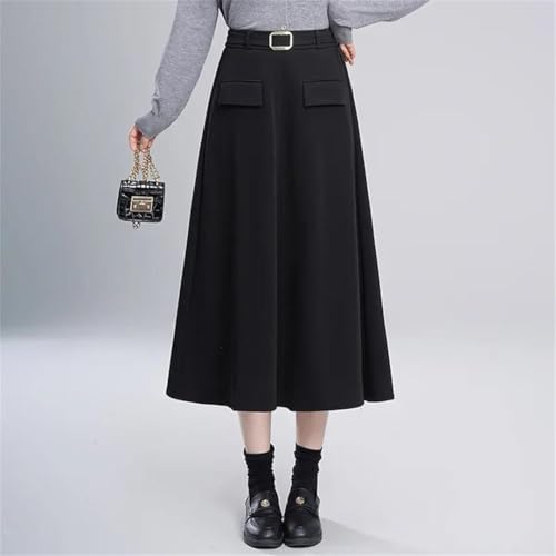 Women's Solid Color High Waisted Slim Mid-Length Woolen with Hidden Hip Flared Skirt2