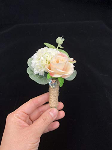 Abbie Home Peach Blush Rose Groomsman Boutonniere Wedding Guest Brooch Pin Flower for Prom Party
