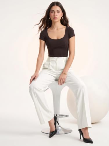 Image of Selvia Women's Solid Straight Fit Trousers, Front Pleated Formal Pants