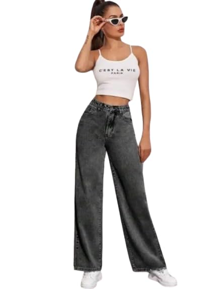 Image of Comfits Women's Baggy Wide Leg Jeans, Loose Fit, Grey