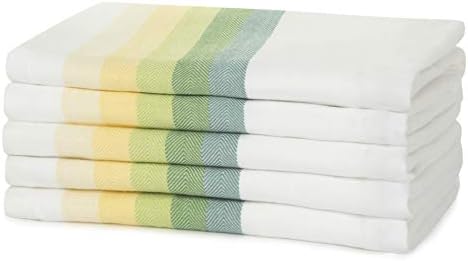 Sticky Toffee 100% Cotton Tea Towel - Pack of 5, Multicoloured Grey Herringbone Stripe Pattern | Kitchen Hand Cloth Set | Absorbent, Strong, Quick Dry & Machine Washable | Home & Bathroom Accessories