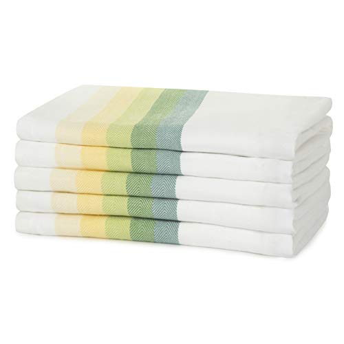 100% Sticky Toffee serviettes en coton thé, vert/jaune multicolore Chevrons Paquet de 5 Cuisine Serviettes | 50 x 70 cm | Vert/Jaune | Absorbent Glass Bar restaurant Cuisine Chiffons Cover