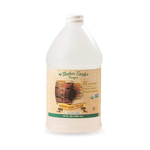 Mother Earth Organic White Vinegar with The Mother, Naturally Fermented from Sugar Cane, Raw, Unpasteurized, Unfiltered, 5% Acidity (64 Fl Oz (Pack of 1))