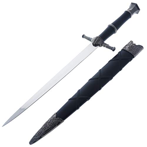 Silver Sword Style Medieval Dagger. For Collection, Gift, Cosplay At Renaissance Fair (Black-807)