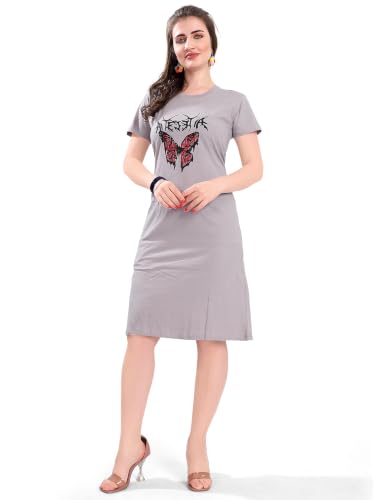 Image of Printed Knee Length Pocket Night Dresses for Women | Cat Lovers | Premium Soft Cotton Nighty | Sky Blue