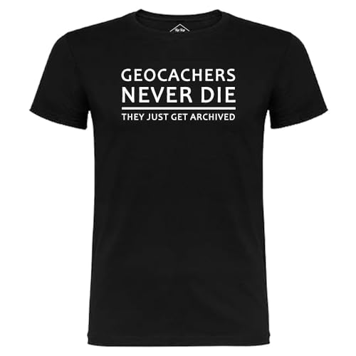 T-shirt homme Geocachers Never Die humour geek pour chercheur de cache