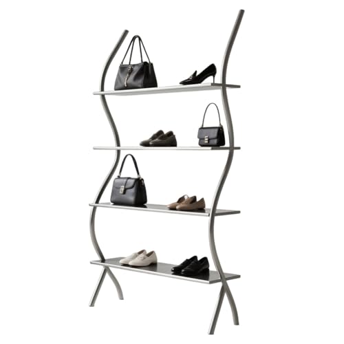 PFCDZDU Estantería Expositora Comercial De 4 Niveles, Metálica Independiente Para Boutiques, Expositor Curvo De Alta Resistencia Para Tiendas De Ropa, Salones(Silver,100x30x165cm)