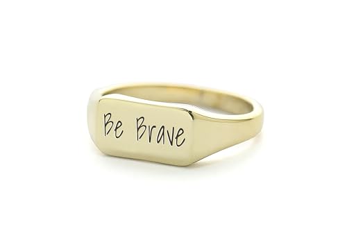 Bague avec texte gravé qui ne ternit pas en or 14k rectangulaire