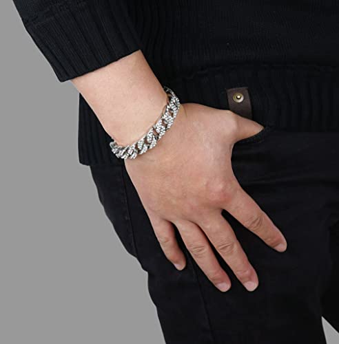 Men's Bracelet for Men Bracelet 18 K Gold Plated Silver Bangle Hip Hop Rapper Fashion Jewellery 14 mm Wide / 22 cm Long