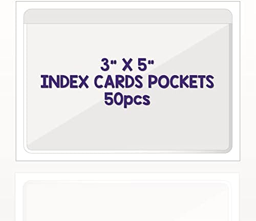 Clear Adhesive 3" x 5" Index Card Pockets with Top Open for Loading, 50 Pack, Plastic Labels Holders for Storage Bins and Library Card, Ideal Card Holder for Organizing and Protecting Your Index Cards