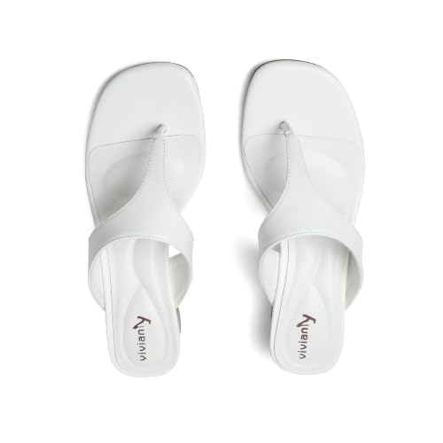 Image of vivianly Women's Suede Low Chunky Block Heel Flip Flops Square Toe Thong Heeled Sandals Casual Slip On Mules for Work Beach Casual Outings