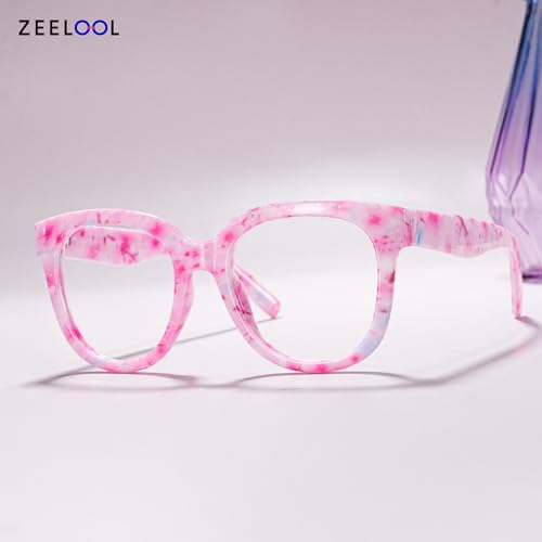 Image of Zeelool Oversized Square Glasses Frames for Women Fashion Pink Eyeglasses with Clear Lens Trendy Full Rim Designer Eyewear JGP049594-12