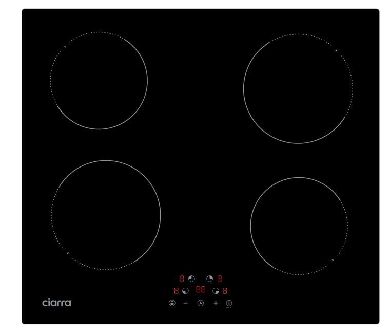 Placa de inducción CIARRA placa de inducción de 4 zonas empotrada placa de inducción control táctil con 4 placas 9 niveles de potencia placa de inducción 6000W CABBIH4-GG