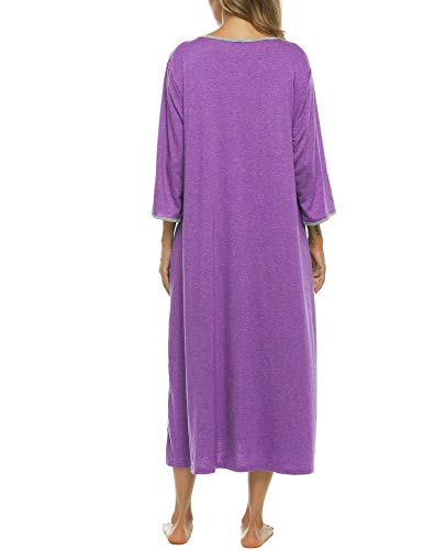 Image of Bloggerlove Zipper Front Robes for Women House Coat Half Sleeve Loungewear Long Nightgown with Pockets S-3XL
