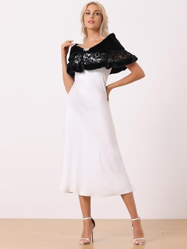 Allegra K Women's Wedding Cape for Dress Lace Trim Evening Faux Fur Shawl Shrug2