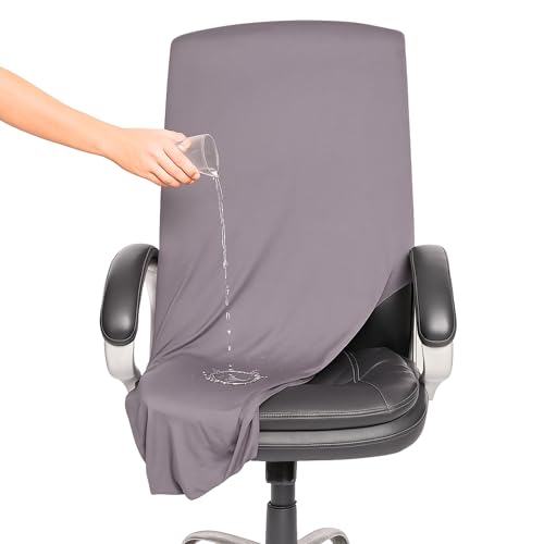 Image of Premium Elastic Boss Chair Cover with Armrest Covers | Stretchable Polyester Slipcover | 1-Seater Office Chair Protector | Fits Chair Back Height 71-76cm | Grey