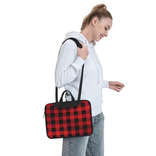 Bolso Tote para Laptop con patrón de cuadros rojo y negro miniatura 3