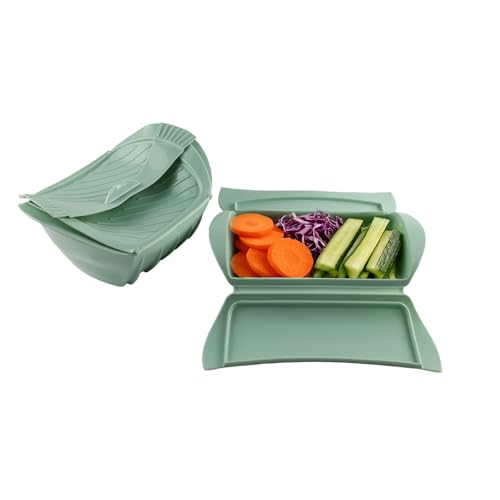 Vaporera de silicona para microondas, juego de 2 unidades, 1500 ml y 750 ml, sin BPA, apto para lavavajillas, con escurridor para verduras, carne, pescado, cocina a presión