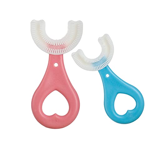 Image of claiol 2 Pcs U-Shaped Kids Toothbrush, Premium Soft Manual Training Toothbrush for Kids 2-6 Years Old. (Blue+Pink)