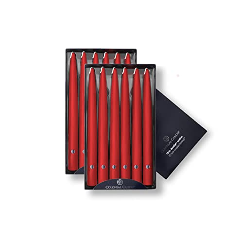 Image of Colonial Candle Unscented Taper Candle, Handipt Collection, Red, 10 in, Pack of 12 - Up to 8 Hours Burn