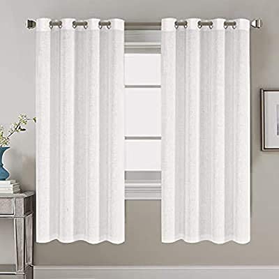 Image of Plain Cotton Linen Sheer Curtains for Door, Balcony, Living Room (7 feet Long, White, Set of 2 Pieces)