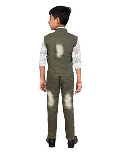 Image of AHHAAAA Kids Ethnic Cotton Blend Waistcoat Shirt and Denim Pant for boys 680S