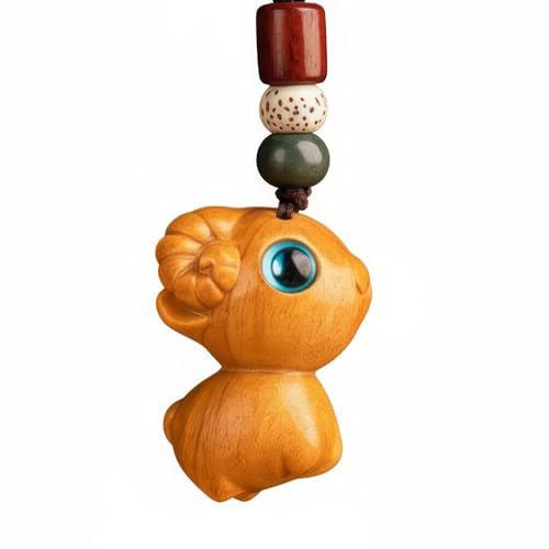Chiorgone Hand-Carved Ebony Wood Goat Keychain – Chinese Zodiac Sheep Keyring, Mini Goat Bag Accessory, Handmade Animal Key Holder for Men and Women