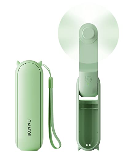 Image of Gaiatop Mini Handheld Fan, Portable Personal Folding Cooling Hand Fan Rechargeable Battery Operated with 2 Speed USB Desk Fan for Home Office Travel (Green)
