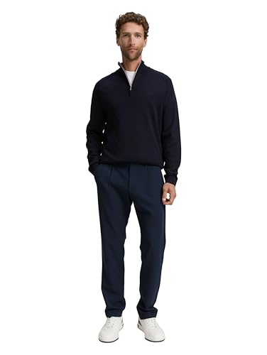 Tom Tailor Herren 1047569 Troyer Strickpullover Mit Logo-Stickerei, 13160 - Knitted Navy Melange, XL EU – Ansicht 3