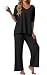 PrinStory Damen Schlafanzug Kurz Zweiteiliger Sommer Pyjama Set V-Ausschnitt Kurzarm Pyjama Set Nachtwäsche Hausanzug (Schwarz, M)