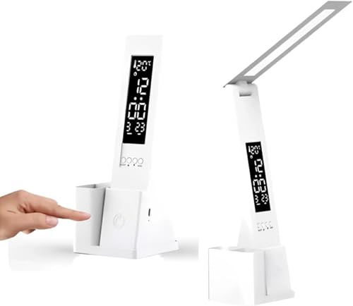 Luminária de Mesa LED, estudo, escritório com Display Digital, Ba...