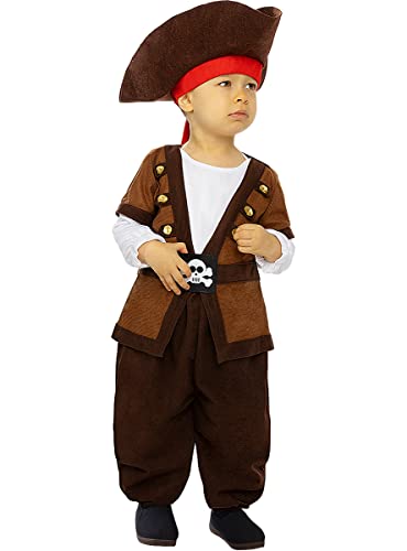 Funidelia | Disfraz de pirata - Colección Caribe para bebé Corsario, Bucanero - Disfraz para niños y divertidos accesorios para Fiestas, Carnaval y Halloween - Talla 6-12 meses - Marrón