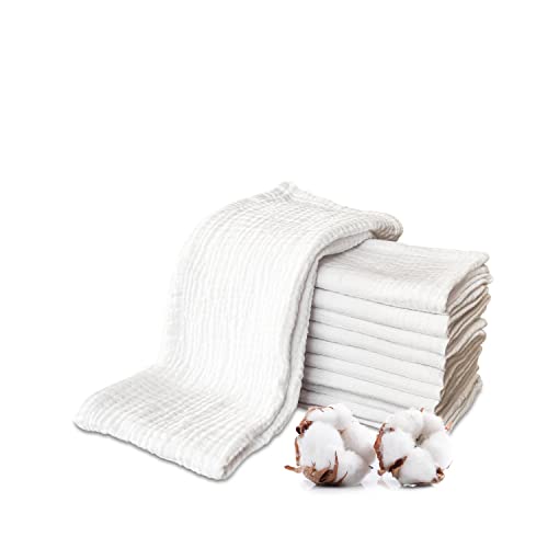 PLUMERI 10er 30x30cm Weiß Mullwindeln Spucktüche Musselin Stoffwindeln Weiß Mulltücher Saugstark Waschlappen Baumwolle Weich und Atmungsaktivfür Baby Premium Qualität