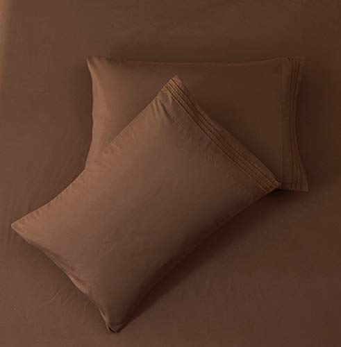 Image of SONORO KATE Bed Sheet Set Super Soft Microfiber 1800 Series Luxury Egyptian Sheets 18-Inch Deep Pocket Wrinkle and Hypoallergenic-3 Piece(Twin Brown)