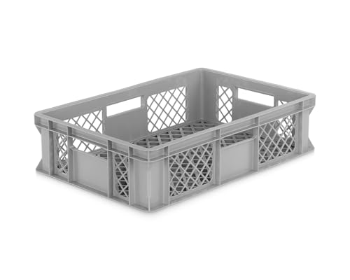 DIE BOX FABRIK Eurobox 60x40 cm in verschiedenen Höhen & Farben | Bäckerkiste, Gemüsekiste & Obstkiste stapelbar | Offene Brötchenkiste | Transportbehälter, Lagerbox (Grau, 60x40x15 cm)